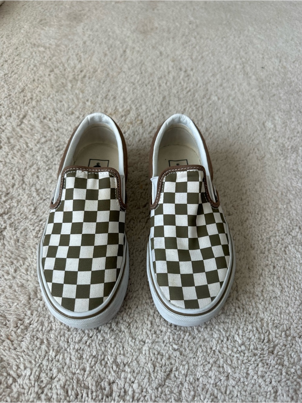 Vans brown checkered platform slip on